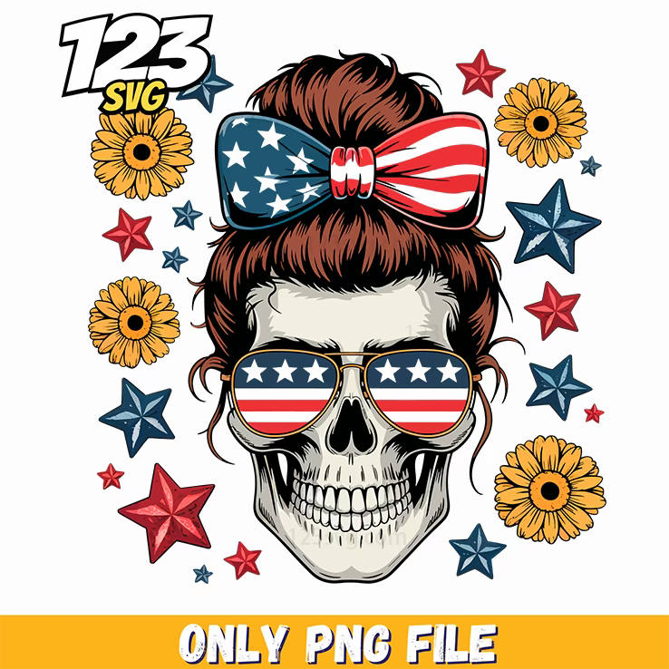 patriotic skull png, american flag skull, softball skull american flag - 123SVG Store