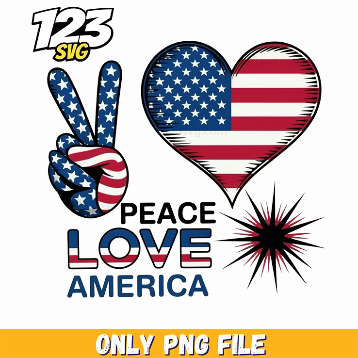 peace love america flag pattern heart png, little sweet heart png, sweet heart png - 123SVG Store