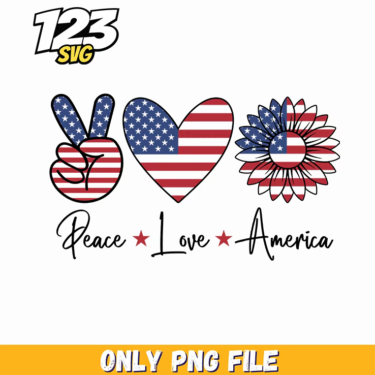 peace love america sunflower png, fourth july sunflower, love sunflower america - 123SVG Store