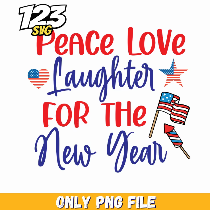 peace love laughter for the new year hearts stars flags rocket png, new year hearts and stars, happy new year hearts and stars - 123SVG Store