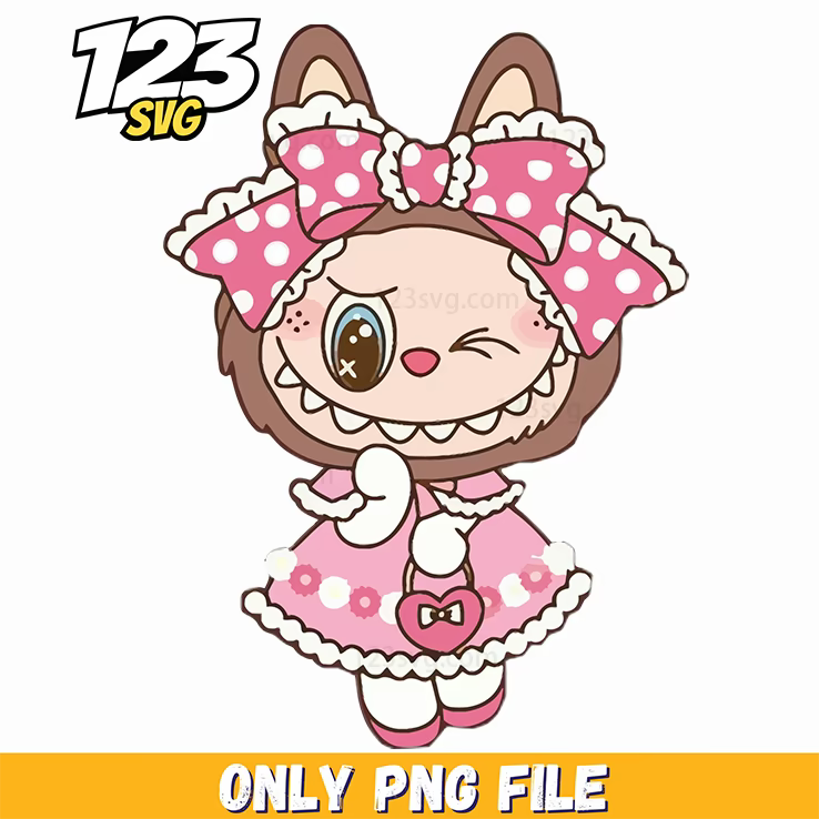 pink bow labubu, labubu pink bow, labubu bows and flowers - 123SVG Store