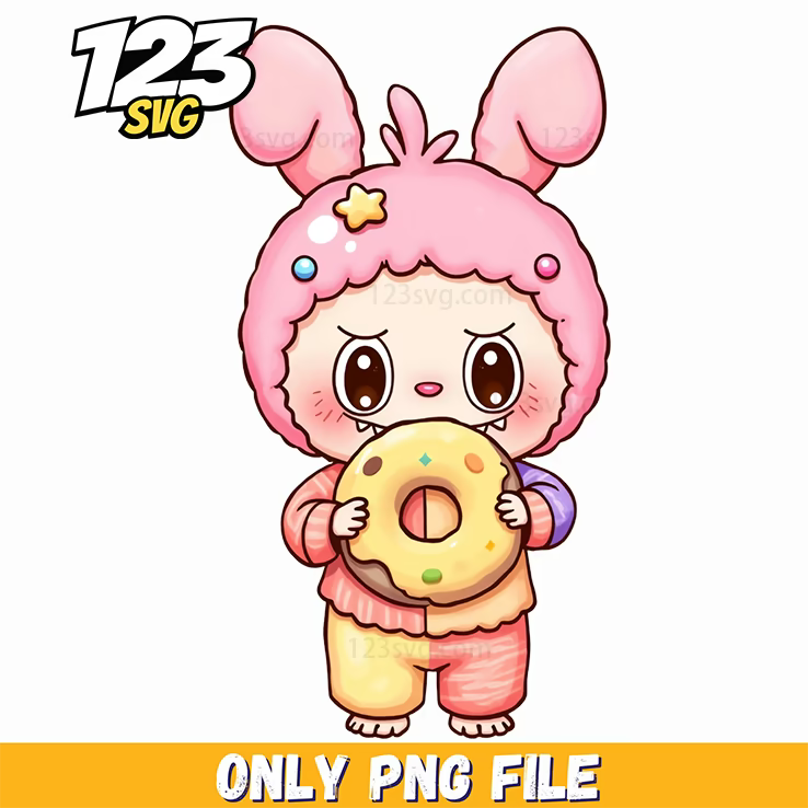 pink bunny donut labubu png, labubu bunny donut, labubu donut png - 123SVG Store