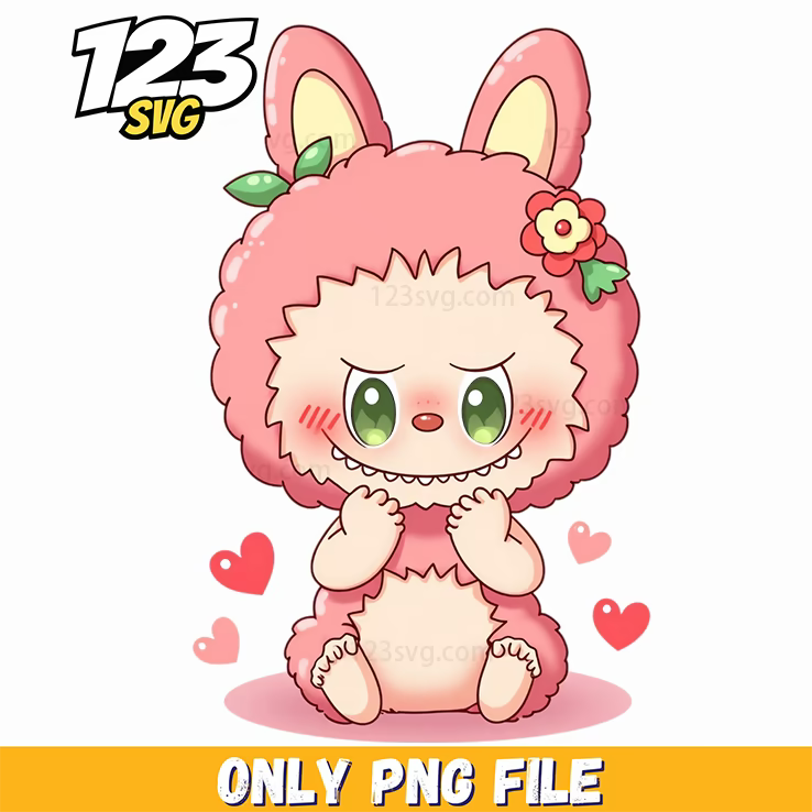 pink bunny hearts labubu png, labubu png transparent, labubu png images - 123SVG Store