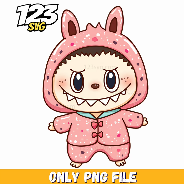 pink polka dot bunny labubu png, cute pink bunny png, pink bunny with polka dots - 123SVG Store