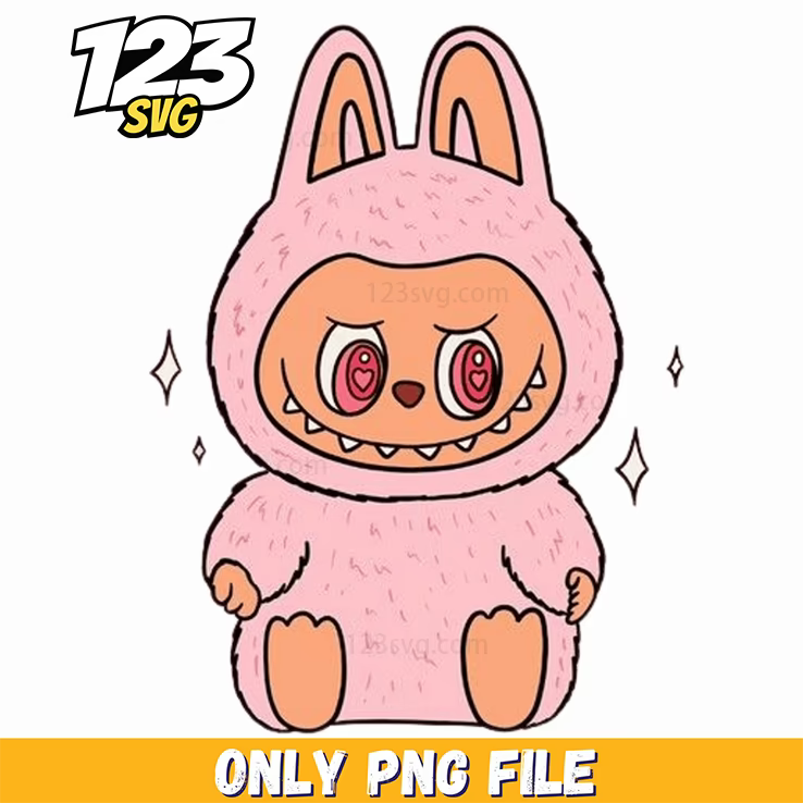 pink sitting bunny labubu png, labubu png download, labubu png transparent - 123SVG Store