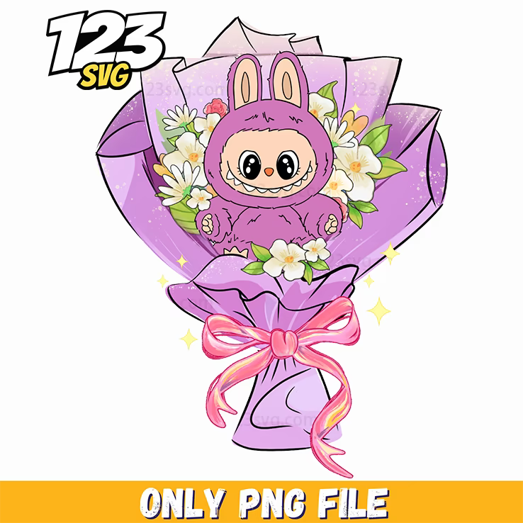 purple flower bouquet labubu png, purple flowers bouquet, labubu flower bouquet - 123SVG Store