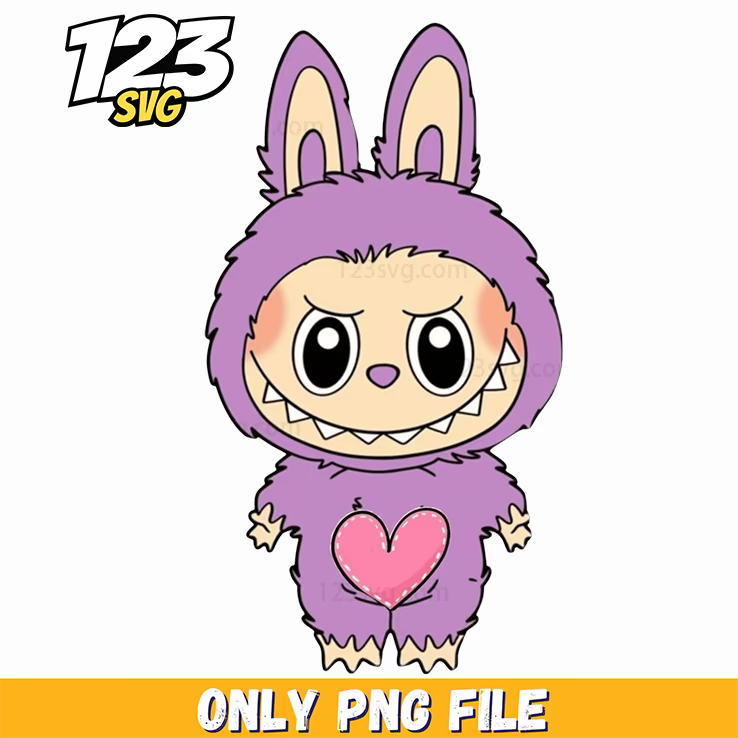purple heart labubu png funny png, labubu funny png, labubu funny images - 123SVG Store
