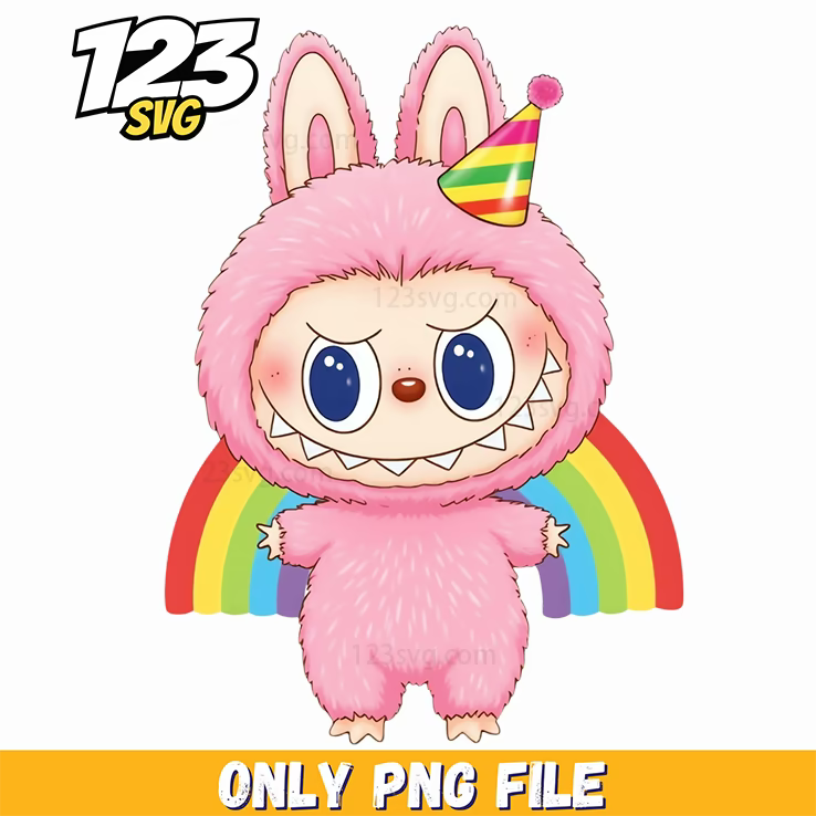 rainbow birthday labubu png, labubu birthday png, labubu birthday cake png - 123SVG Store