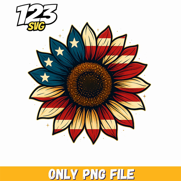 red white blue sunflower png, she loves jesus and merica too creative png, faith and patriotism png - 123SVG Store