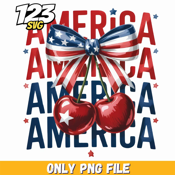 retro america flag cherries bow png, patriotic cherries flag, usa flag cherries and berries - 123SVG Store