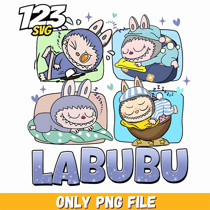 sleeping labubu collage png, labubu drawing png, labubu drawing ideas - 123SVG Store