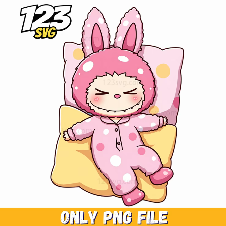 sleeping pink pajama labubu png, pink labubu pajamas, labubu pajama set - 123SVG Store
