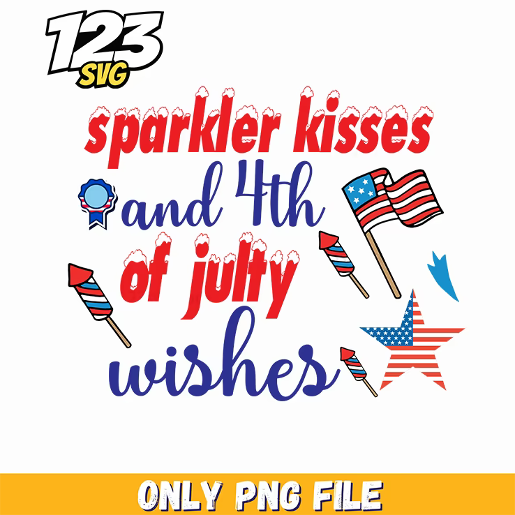 sparkler kisses and 4th of july wishes ribbon flags stars png, 4th of july wishes ribbon flags, sparkler kisses and 4th of july wishes - 123SVG Store