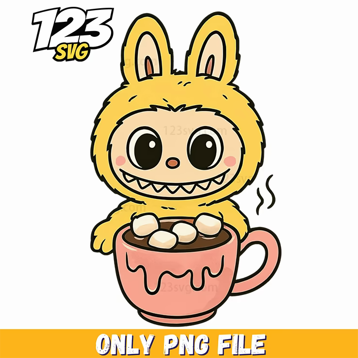 yellow coffee bunny labubu png, coffee bunny, bunny coffee labubu - 123SVG Store
