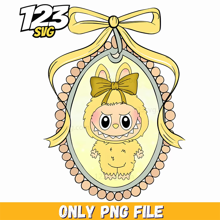 yellow ribbon ornament labubu png, labubu png ornament, labubu ribbon ornament - 123SVG Store