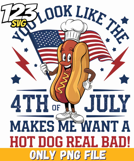 4th of july hotdog style png, 4th of july hot dog real bad png, you look like the 4th of july - 123SVG Store