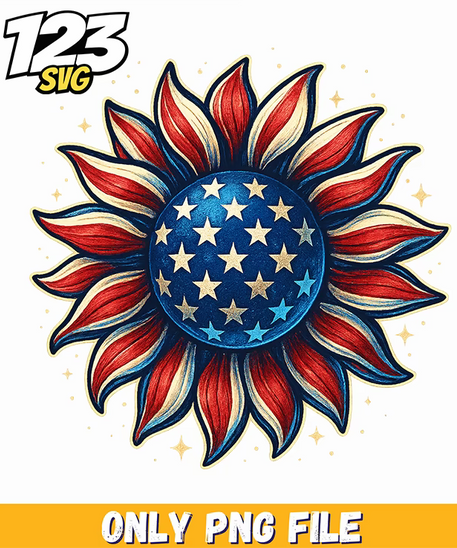4th of july sunflower png, she loves jesus and merica too, 4th july sunflower - 123SVG Store