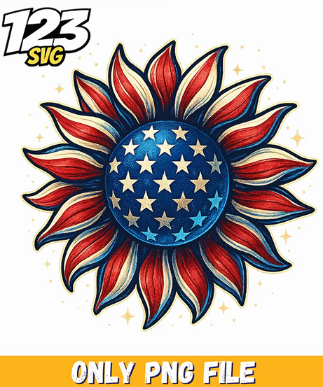 4th of july sunflower png, she loves jesus and merica too, 4th july sunflower - 123SVG Store