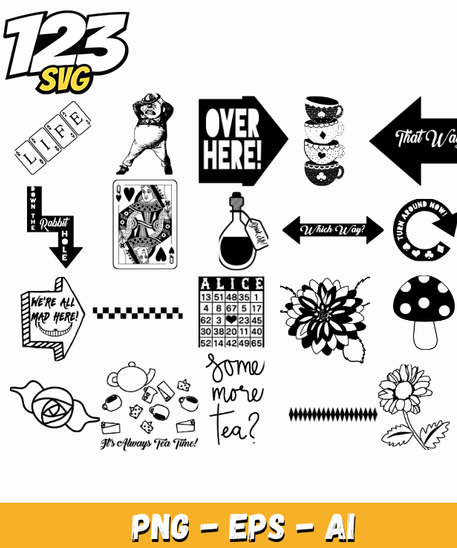 Alice In Wonderland Tea Party PNG for Cricut & Sublimation