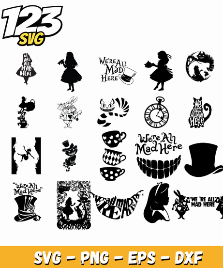 Alice In Wonderland Design Bundle PNG, Wonderland Characters PNG