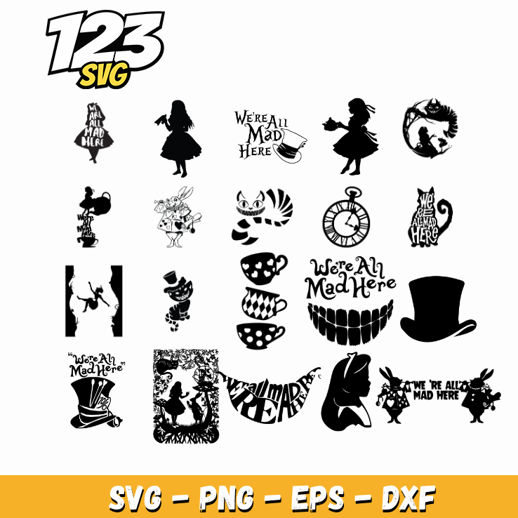 Alice In Wonderland Design Bundle PNG, Wonderland Characters PNG