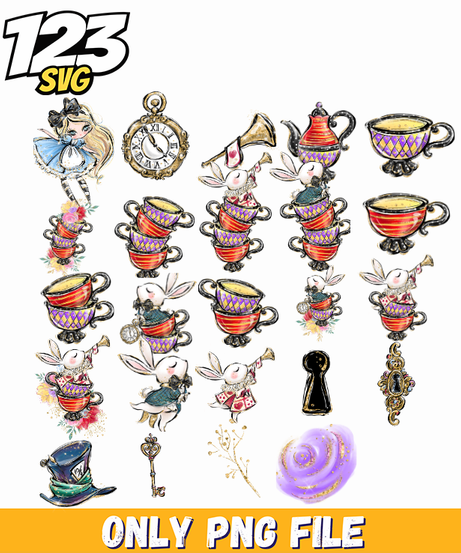 Alice In Wonderland Clipart Bundle PNG for Cricut & Sublimation