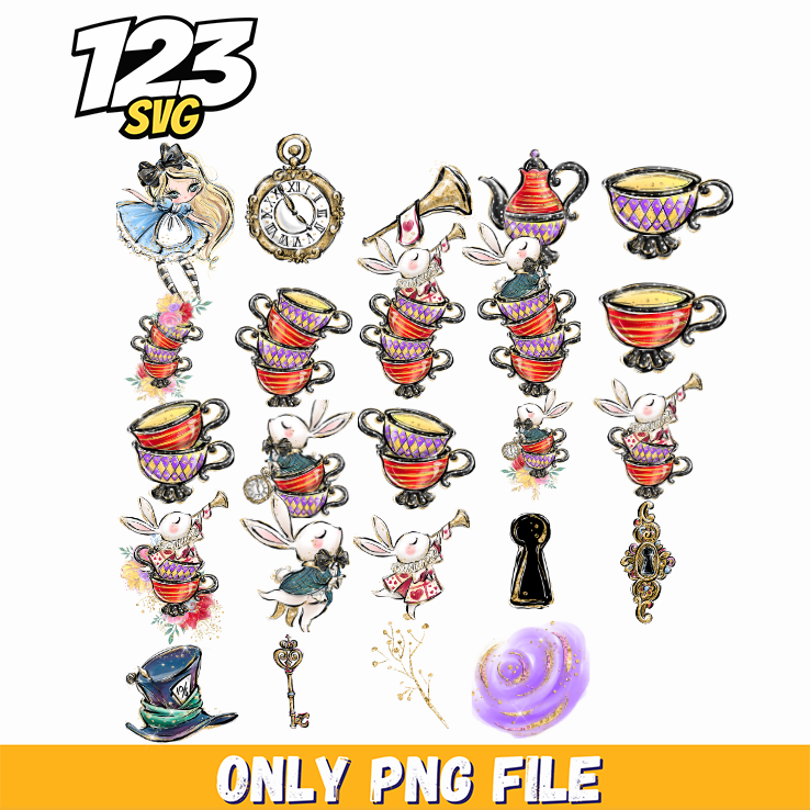 Alice In Wonderland Clipart Bundle PNG for Cricut & Sublimation