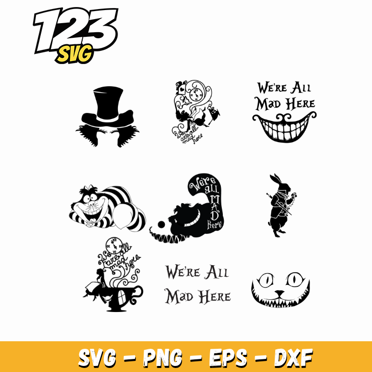 Alice In Wonderland Design Bundle PNG, Wonderland Characters PNG
