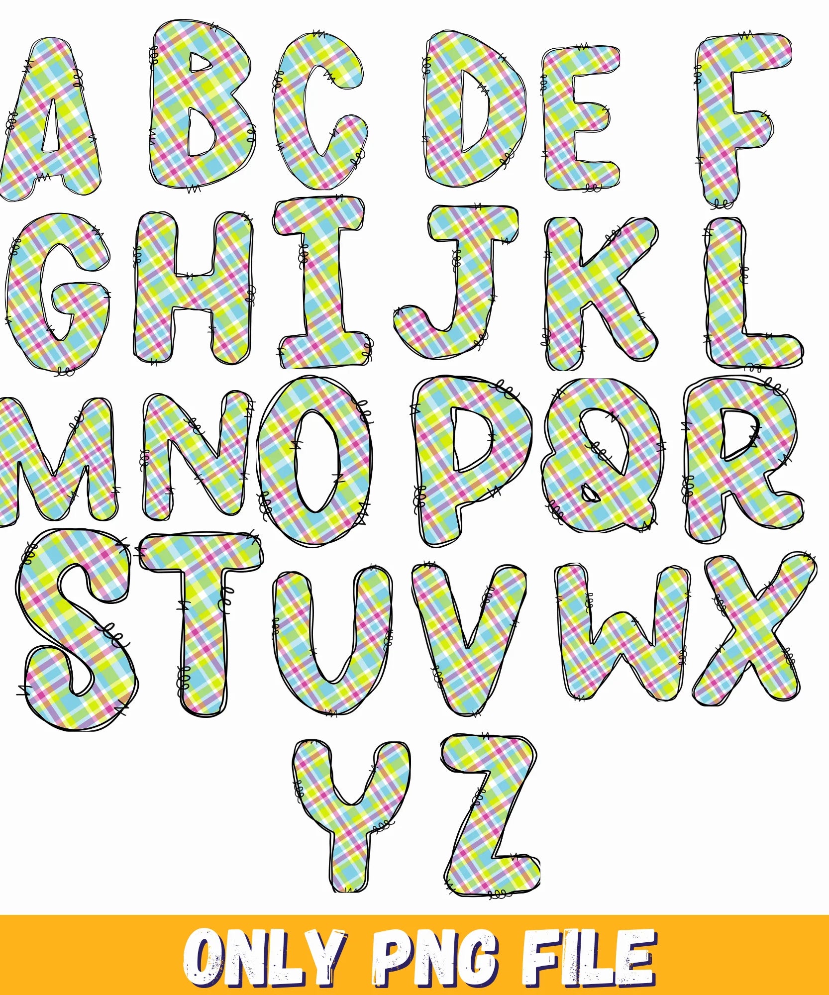 Cute Doodle Letters PNG, Easter Alphabet PNG, Doodle Alphabet, Bunny Doodle Clipart, Printable Letters