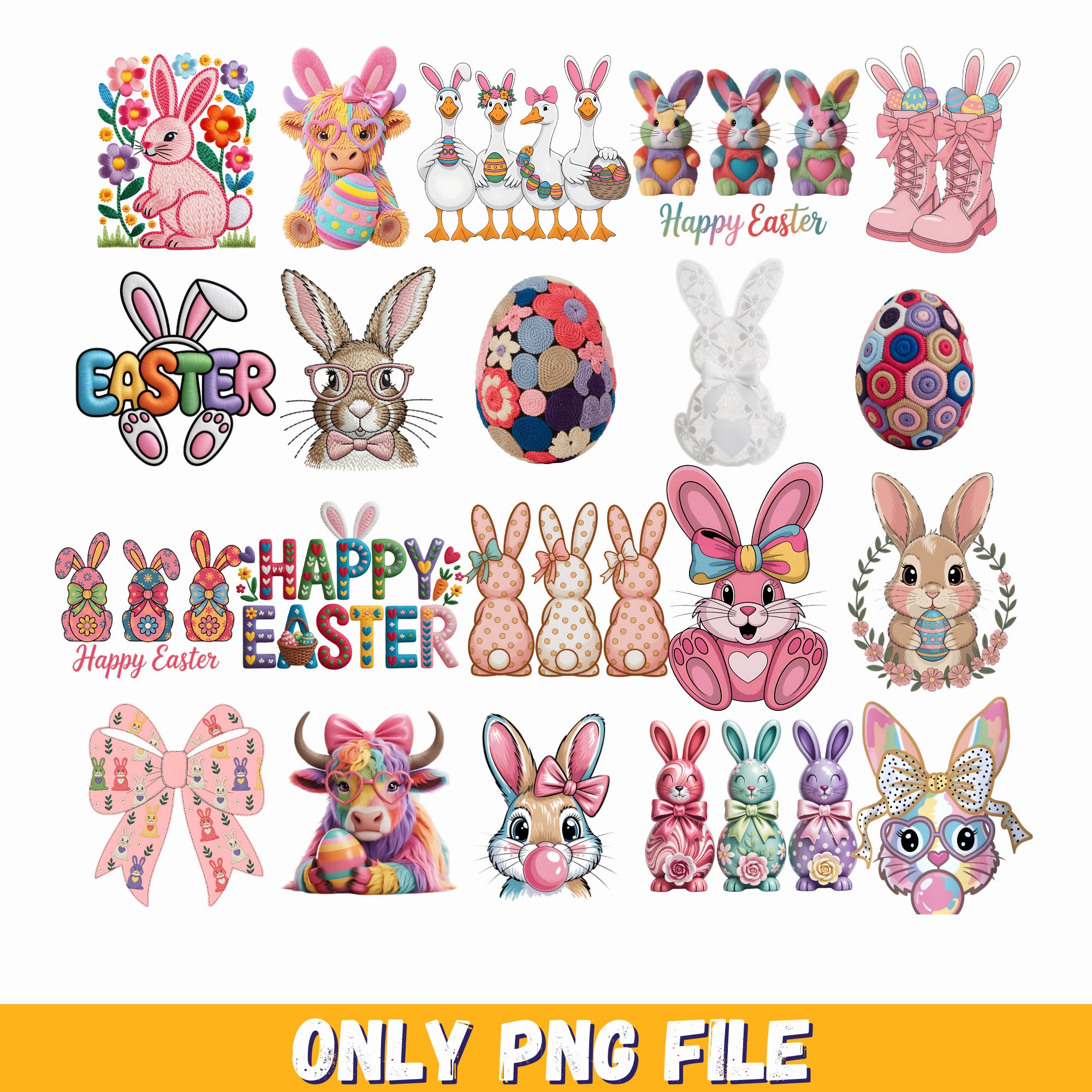 +20 PNG bundle Easter bow png, easter spring png, easter bunny png