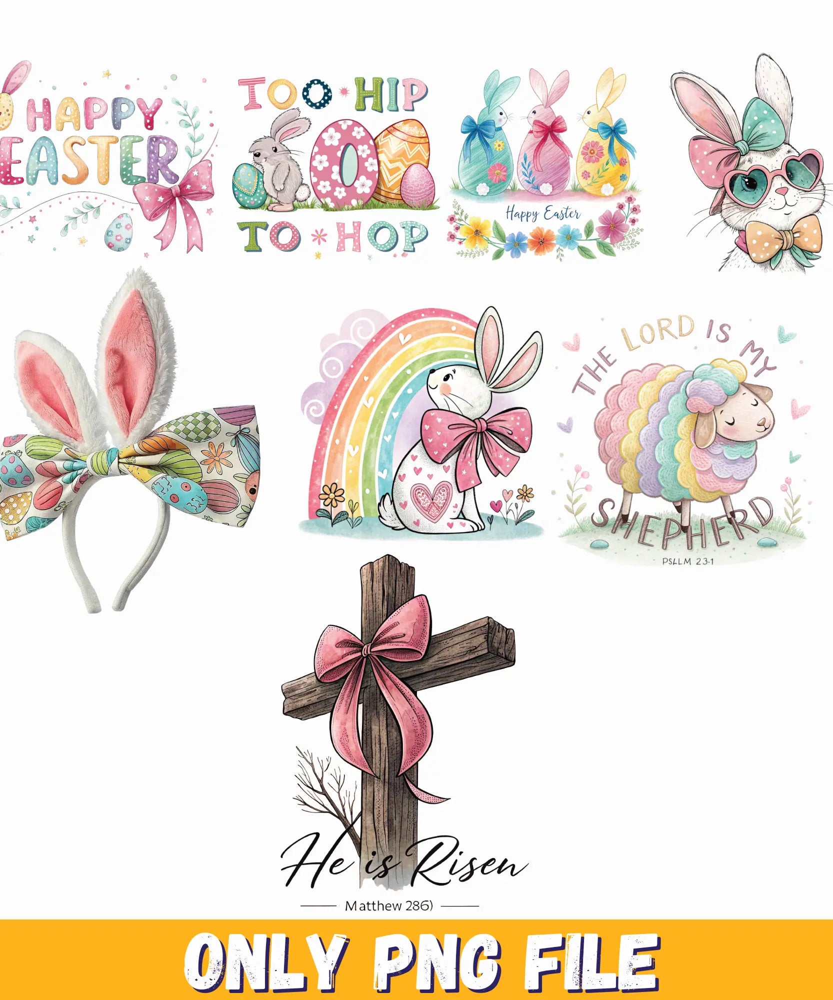 He Is Risen PNG Bundle, Retro Christian Easter PNG, He Is Risen PNG, Happy Easter Day Clipart