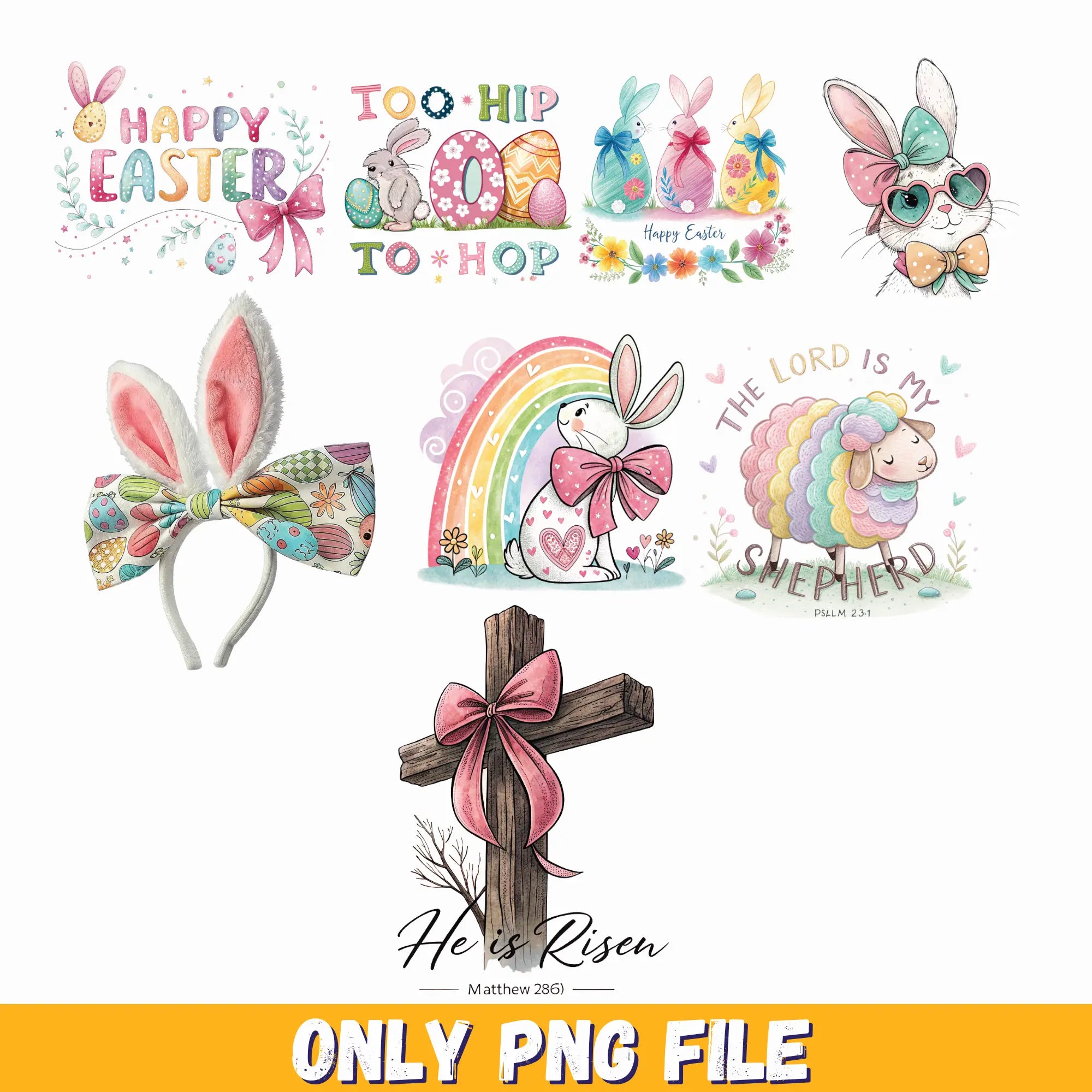 He Is Risen PNG Bundle, Retro Christian Easter PNG, He Is Risen PNG, Happy Easter Day Clipart