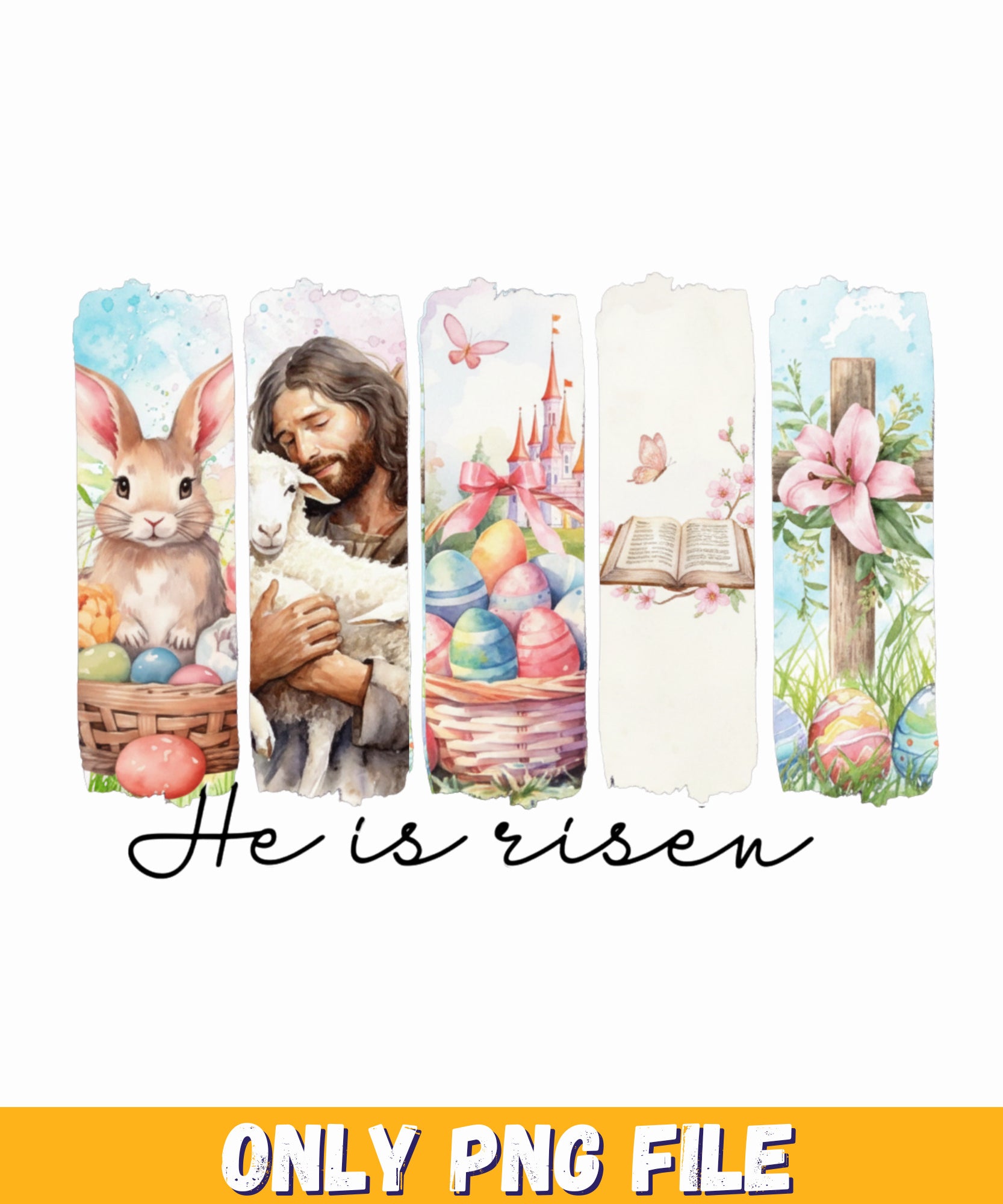 He is risen printable Easter, he is risen craft printable, Easter Eggs Clipart, Bible Bookmark PNG