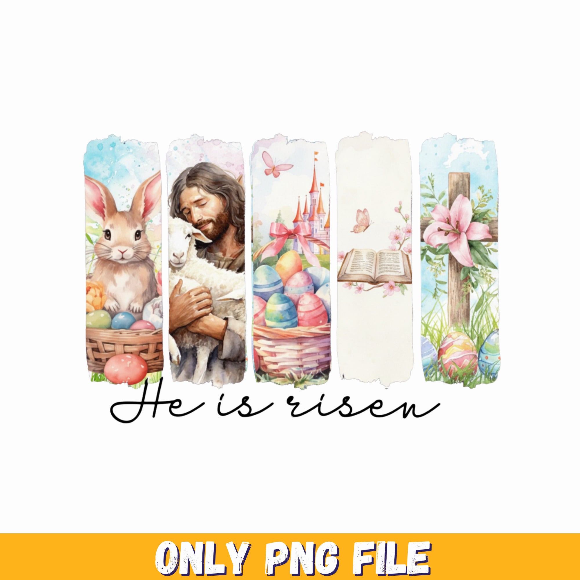 He is risen printable Easter, he is risen craft printable, Easter Eggs Clipart, Bible Bookmark PNG