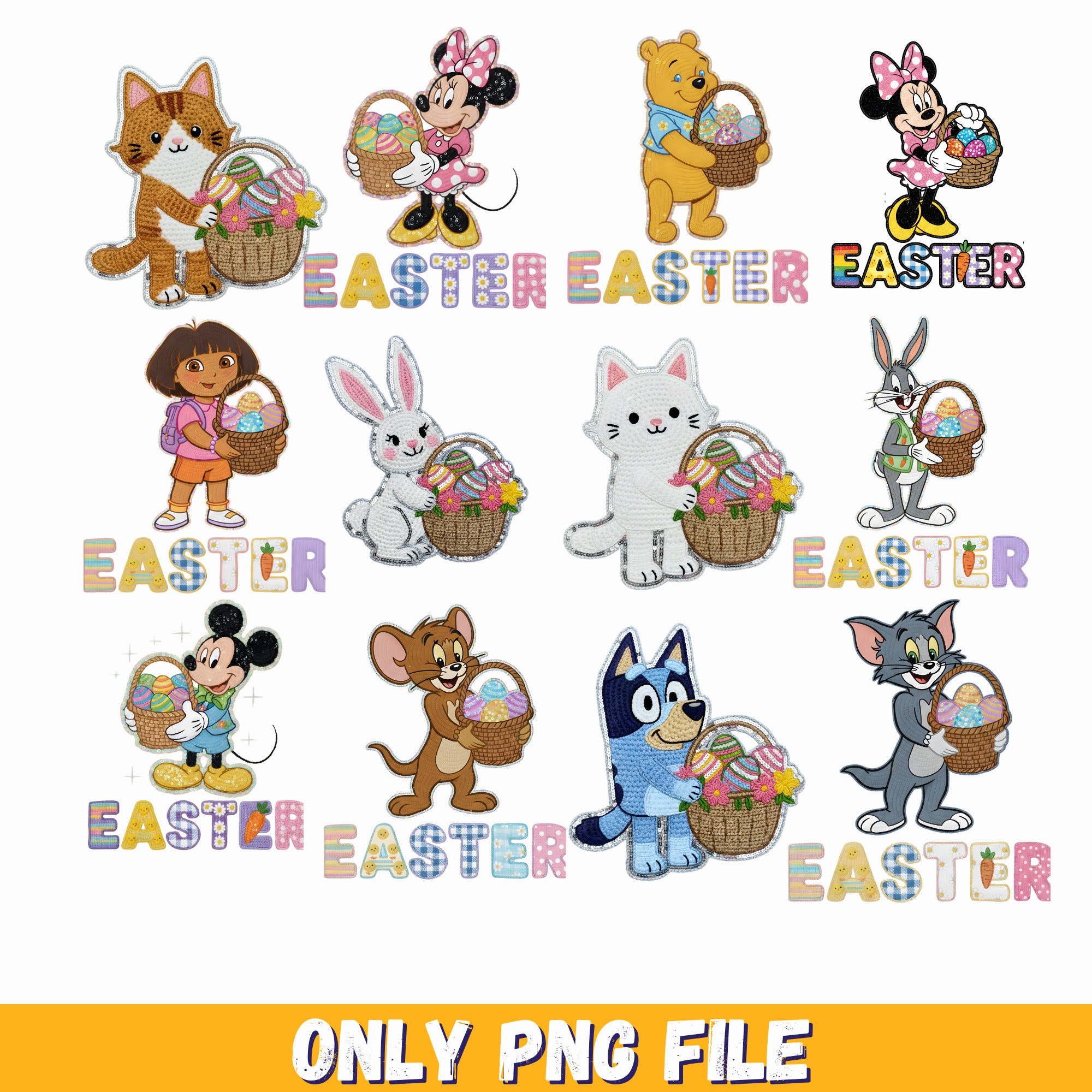 Mickey mouse easter bunny, easter eggs png, easter basket mickey mouse