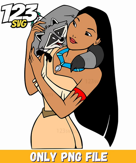 Pocahontas Sitting with Meeko PNG, korean cartoon png, kpop cartoon png - 123SVG Store