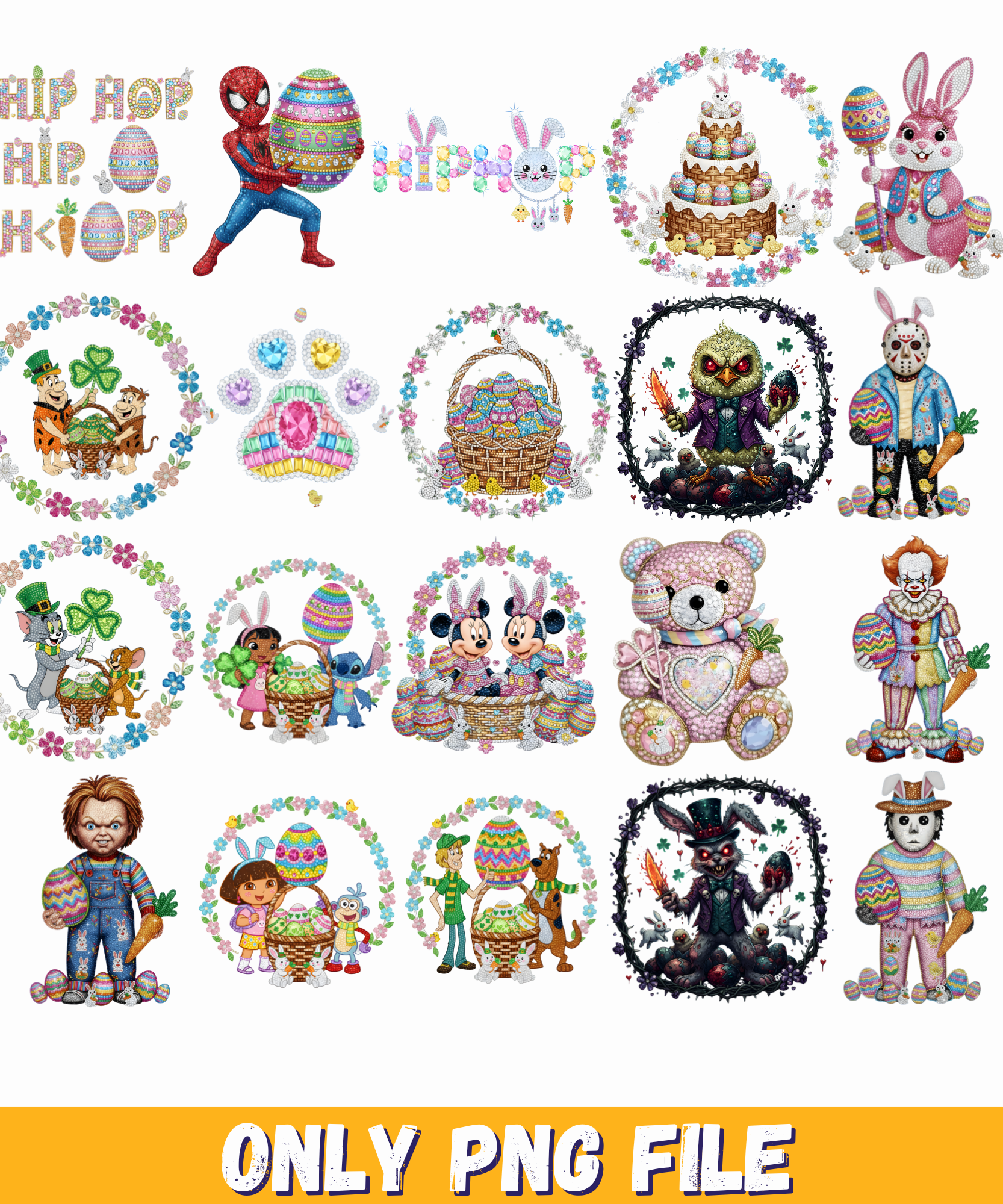 60 PNG Bundle Rhinestone bunny png, coquette easter, Trendy Easter PNG