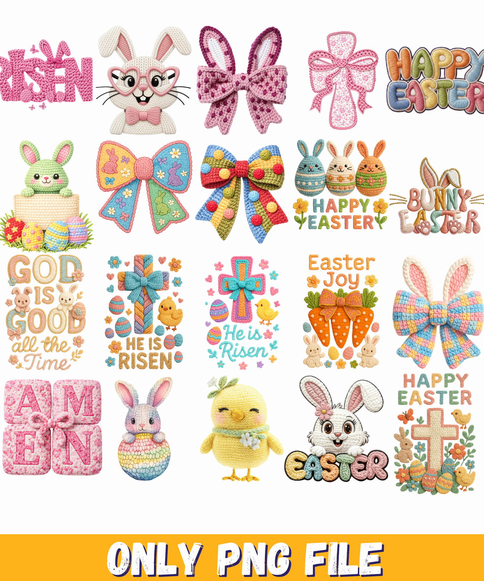 100 Png Bundle Christian Easter png, Easter PNG Bundle Faux Yarn, Easter coquette bow