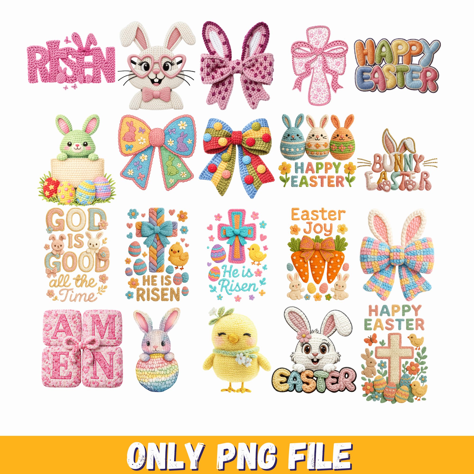 100 Png Bundle Christian Easter png, Easter PNG Bundle Faux Yarn, Easter coquette bow