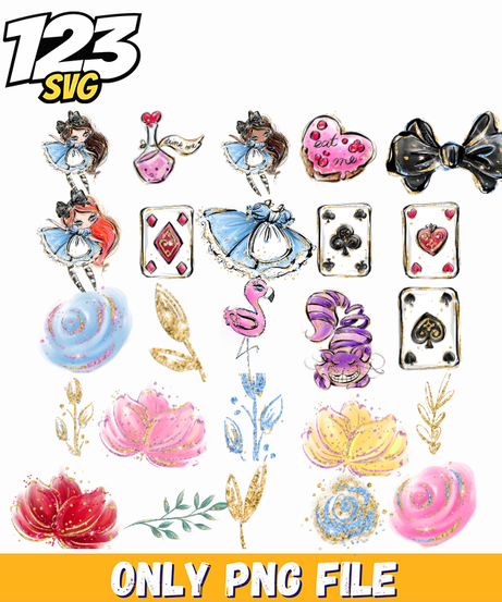 Alice In Wonderland Clipart Bundle PNG for Cricut & Sublimation