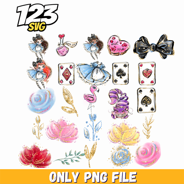 Alice In Wonderland Clipart Bundle PNG for Cricut & Sublimation