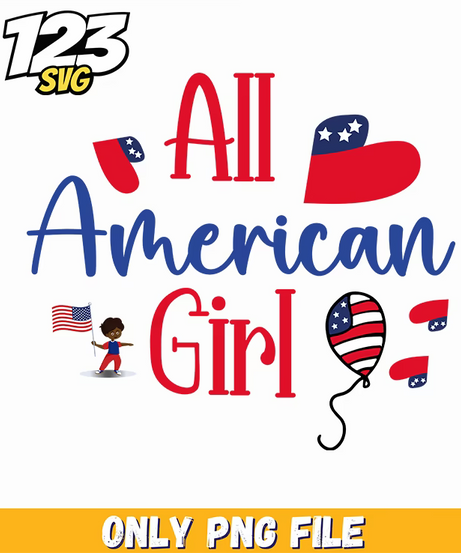 all american girl hearts flag little girl balloons png, patriotic girl little girl balloons, little girl patriotic balloons png - 123SVG Store