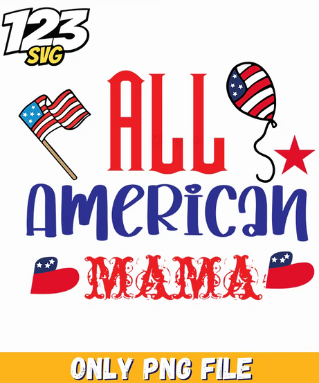 all american mama flag balloon us maps png, patriotic usa flag balloons, usa map with state flags - 123SVG Store