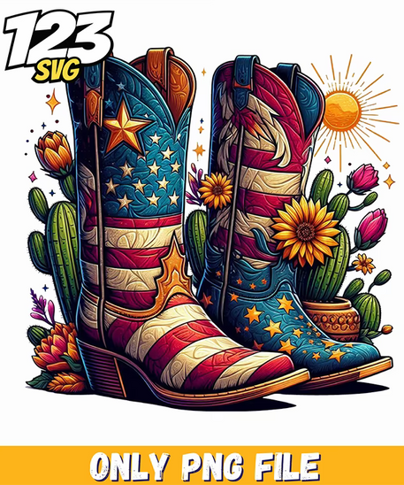 america cowboy boots patriotic western png, 4th july svg, stitch america and fireworks svg - 123SVG Store
