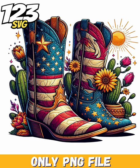 america cowboy boots patriotic western png, 4th july svg, stitch america and fireworks svg - 123SVG Store