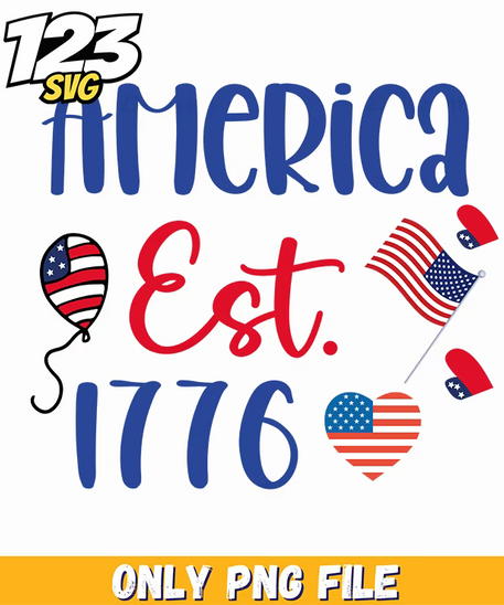 america est 1776 balloons flags heart png, patriotic america balloons, balloons for america day - 123SVG Store