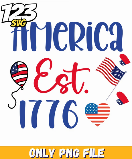 america est 1776 balloons flags heart png, patriotic america balloons, balloons for america day - 123SVG Store