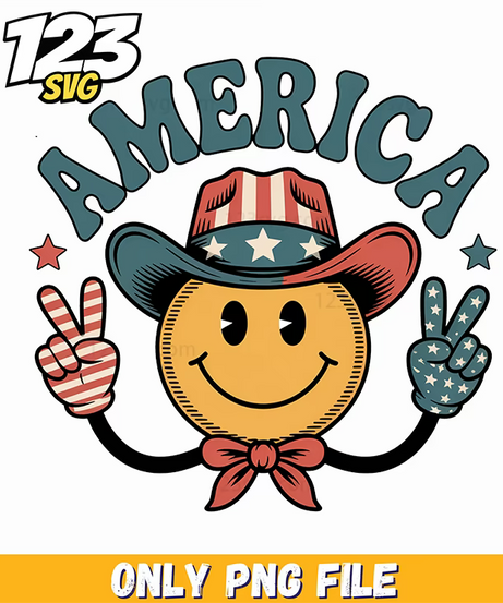 america happy smiley face cowboy png, kpop hero png, love fighter aesthetic png - 123SVG Store