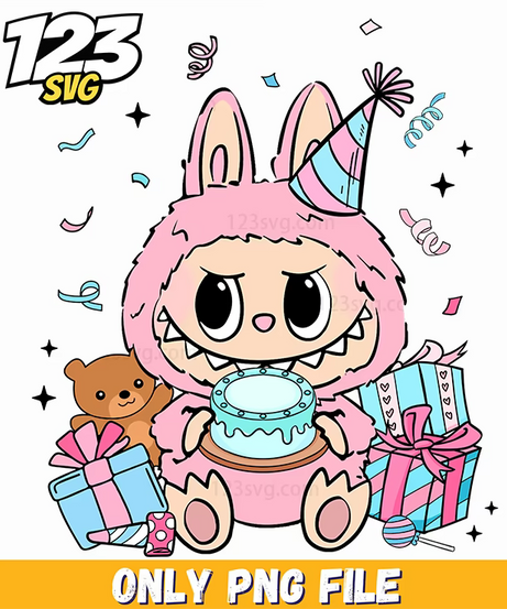birthday party labubu png, labubu birthday party, labubu cartoon birthday - 123SVG Store