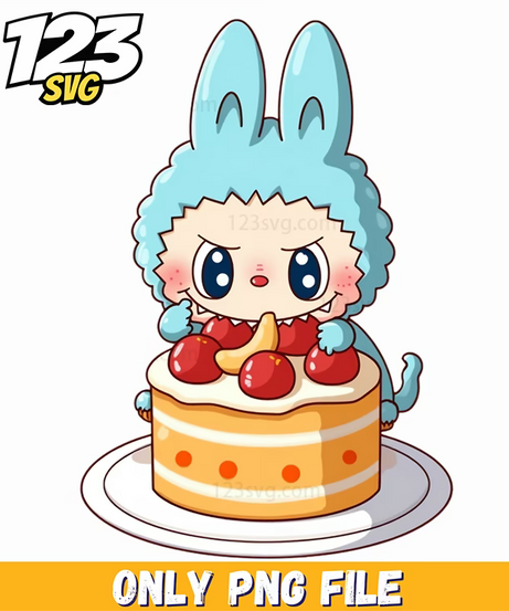 blue birthday cake labubu png, labubu birthday cake png, labubu birthday cake image - 123SVG Store